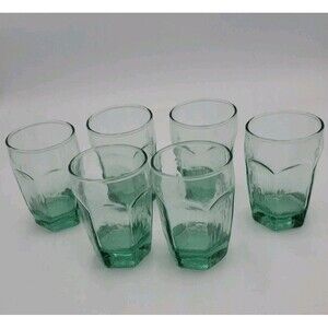 Set of 6 Vintage Libbey Chivalry Green 6oz Juice Glasses Textured Panel